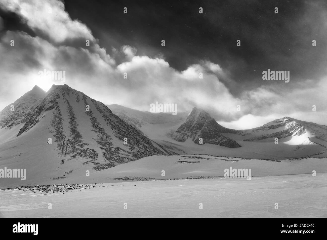 Paesaggio in Snow Drift, Unna Reaiddavaggi, Lapponia, Svezia Foto Stock