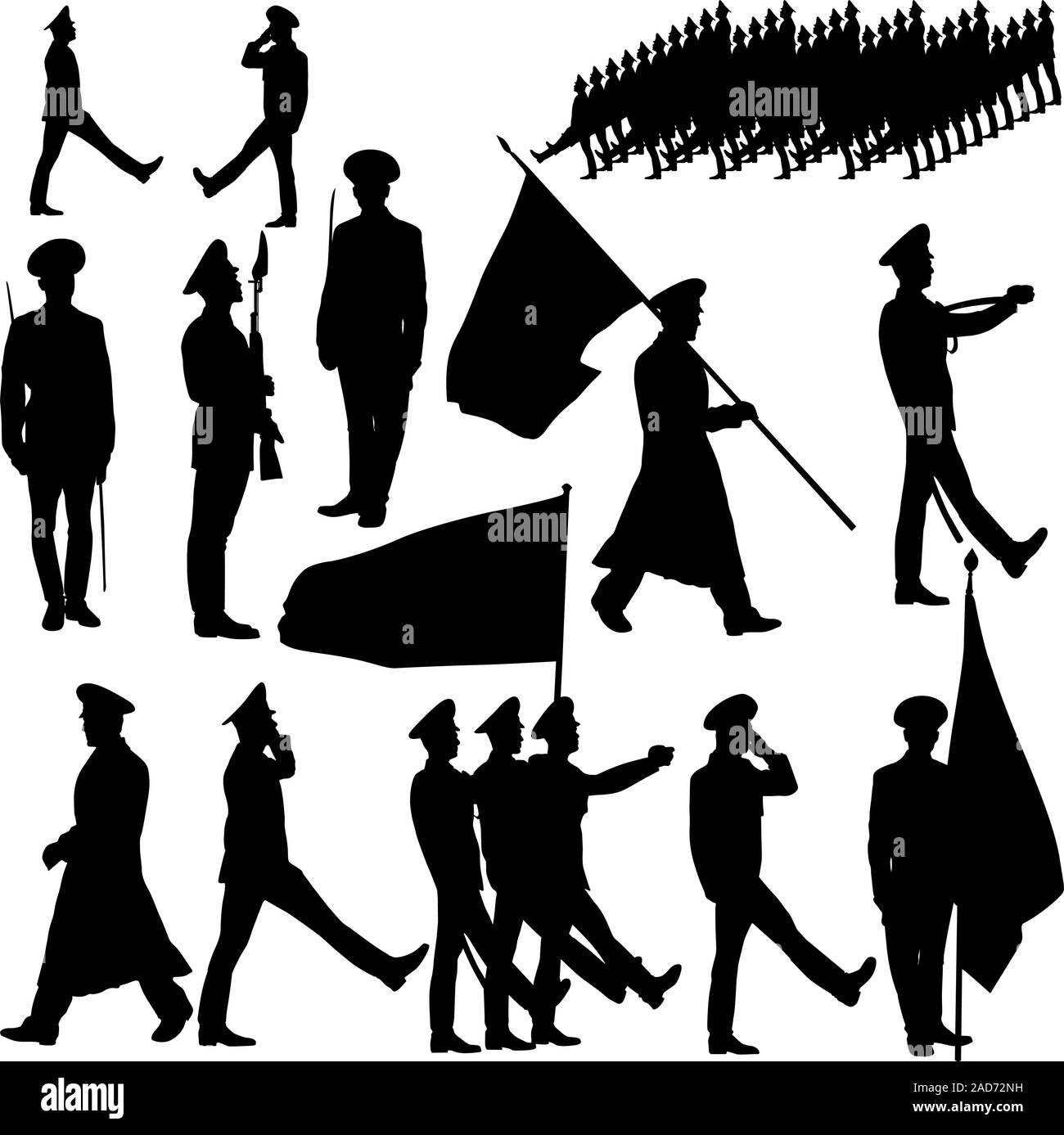 Silhouette persone militari collezione. Illustrazione Vettoriale. Illustrazione Vettoriale