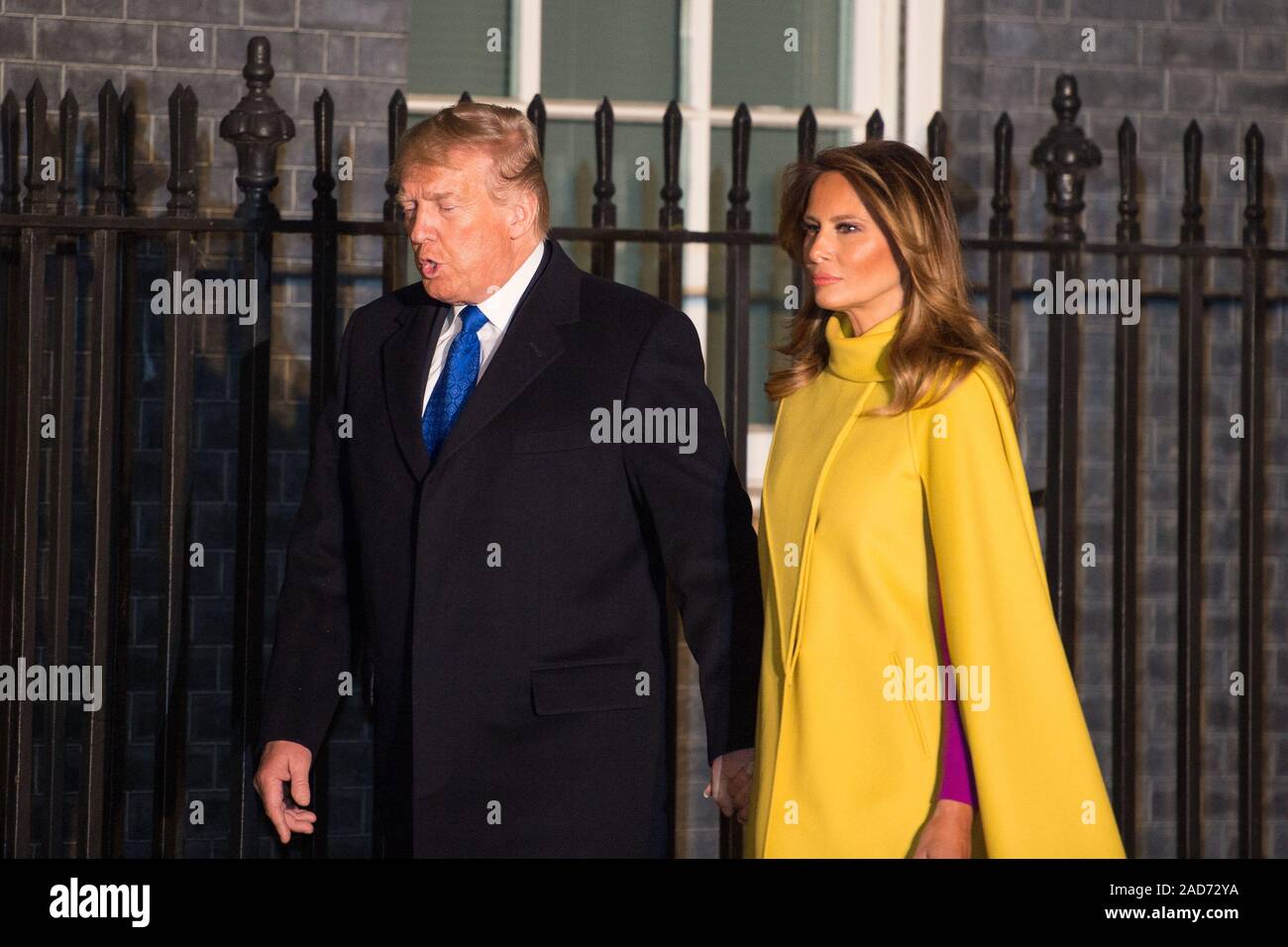 Londra, Regno Unito. Il 3 dicembre 2019. Nella foto: (sinistra) Donald Trump J - 45th Presidente del Regno inizia di America, (destra) Melania Trump - First Lady. Boris Johnson, Primo Ministro del Regno Unito ospita una reception con leader stranieri in anticipo della NATO (Organizzazione del Trattato del Nord Atlantico) riunione il 4 dicembre. Credito: Colin Fisher/Alamy Live News Foto Stock