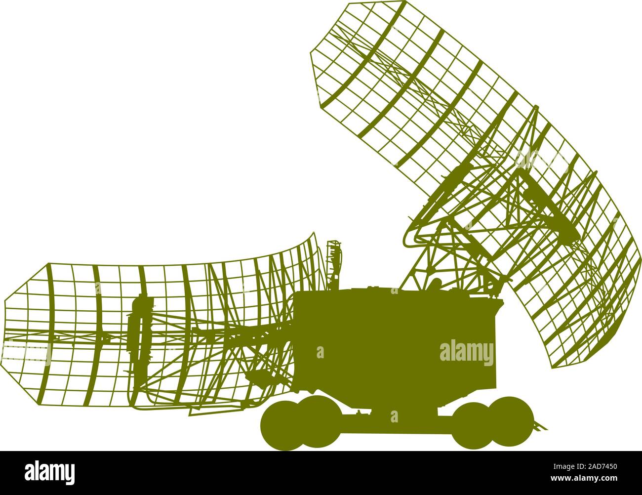 Silhouette radar militari piatto. Illustrazione Vettoriale. Illustrazione Vettoriale