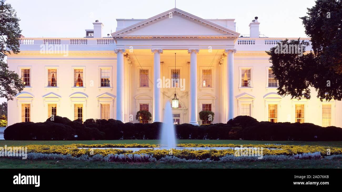Vista esterna della Casa Bianca al tramonto, Washington DC, Stati Uniti d'America Foto Stock