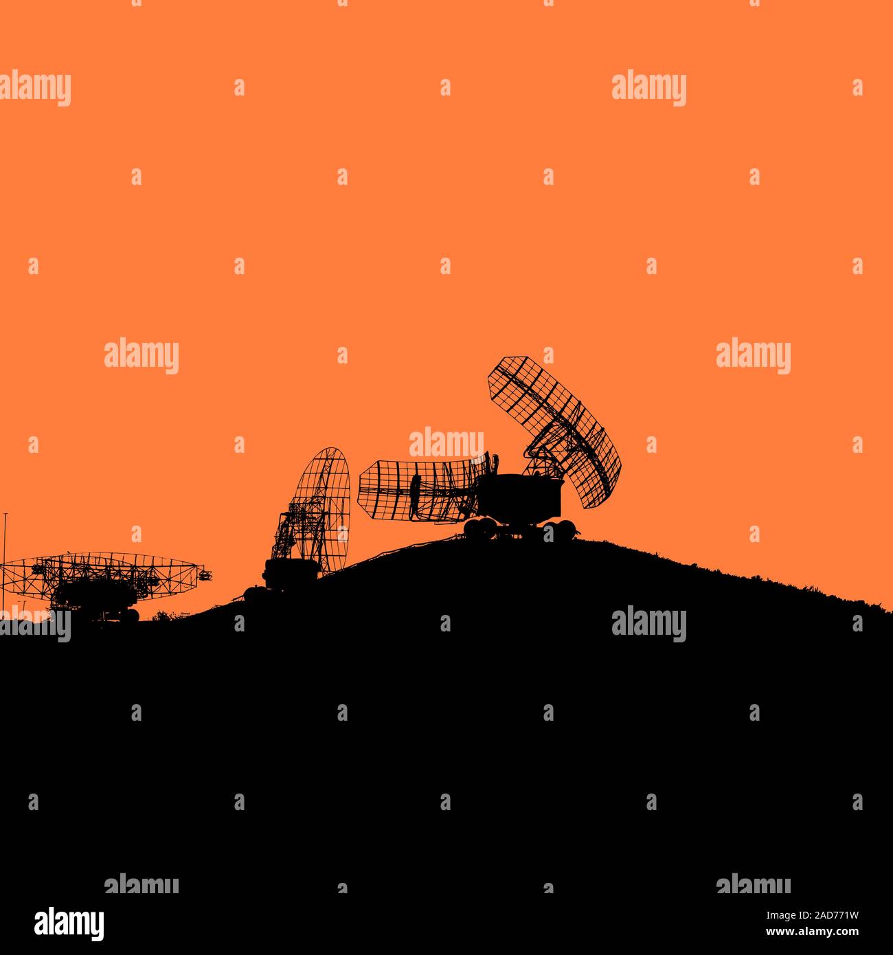 Silhouette radar militari piatto. Illustrazione Vettoriale. Illustrazione Vettoriale
