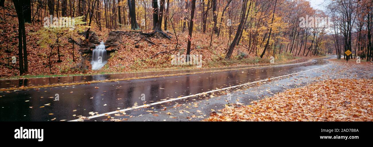 Autostrada bagnata nella parte anteriore di Euclide Creek in autunno, Ohio, Stati Uniti d'America Foto Stock