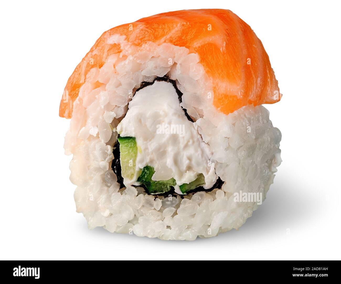 Singolo pezzo di sushi rotolo di Philadelphia ruotato Foto Stock