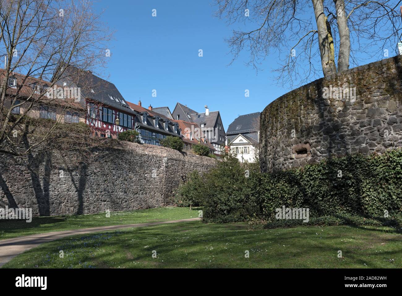 Città vecchia storica Frankfurt-Hoechst con le sue tipiche case a graticcio Foto Stock