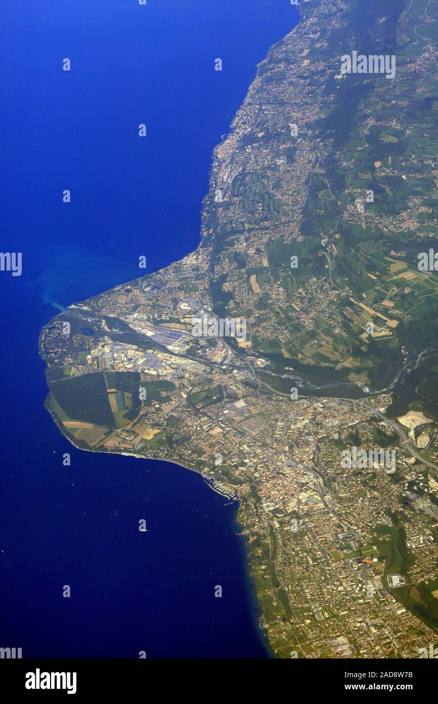 Il lago di Ginevra, la bocca della Dranse a Thonon-les-Bains Foto Stock