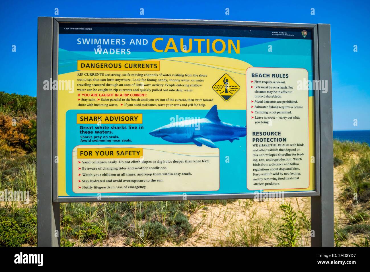 Nuotatori e trampolieri linee guida per la sicurezza in Cape Cod National Seashore Foto Stock