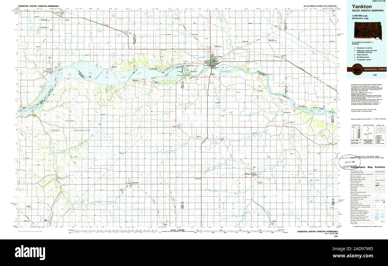 USGS TOPO Map South Dakota Yankton SD 344729 1985 100000 Il restauro Foto Stock