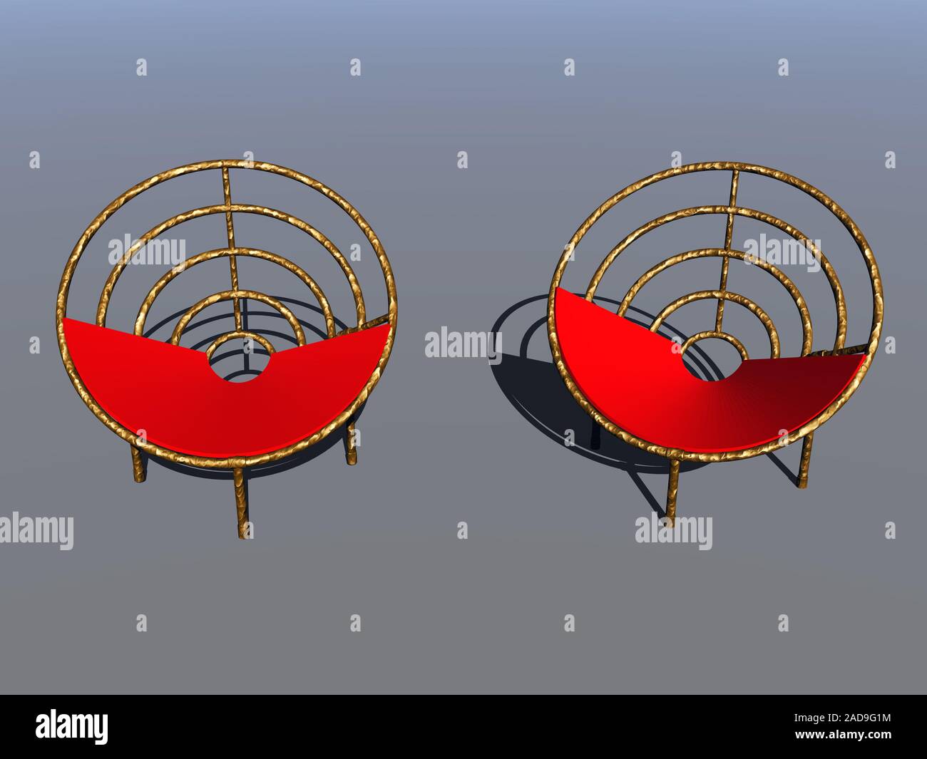 Sedie rosse con telaio di ottone Foto Stock