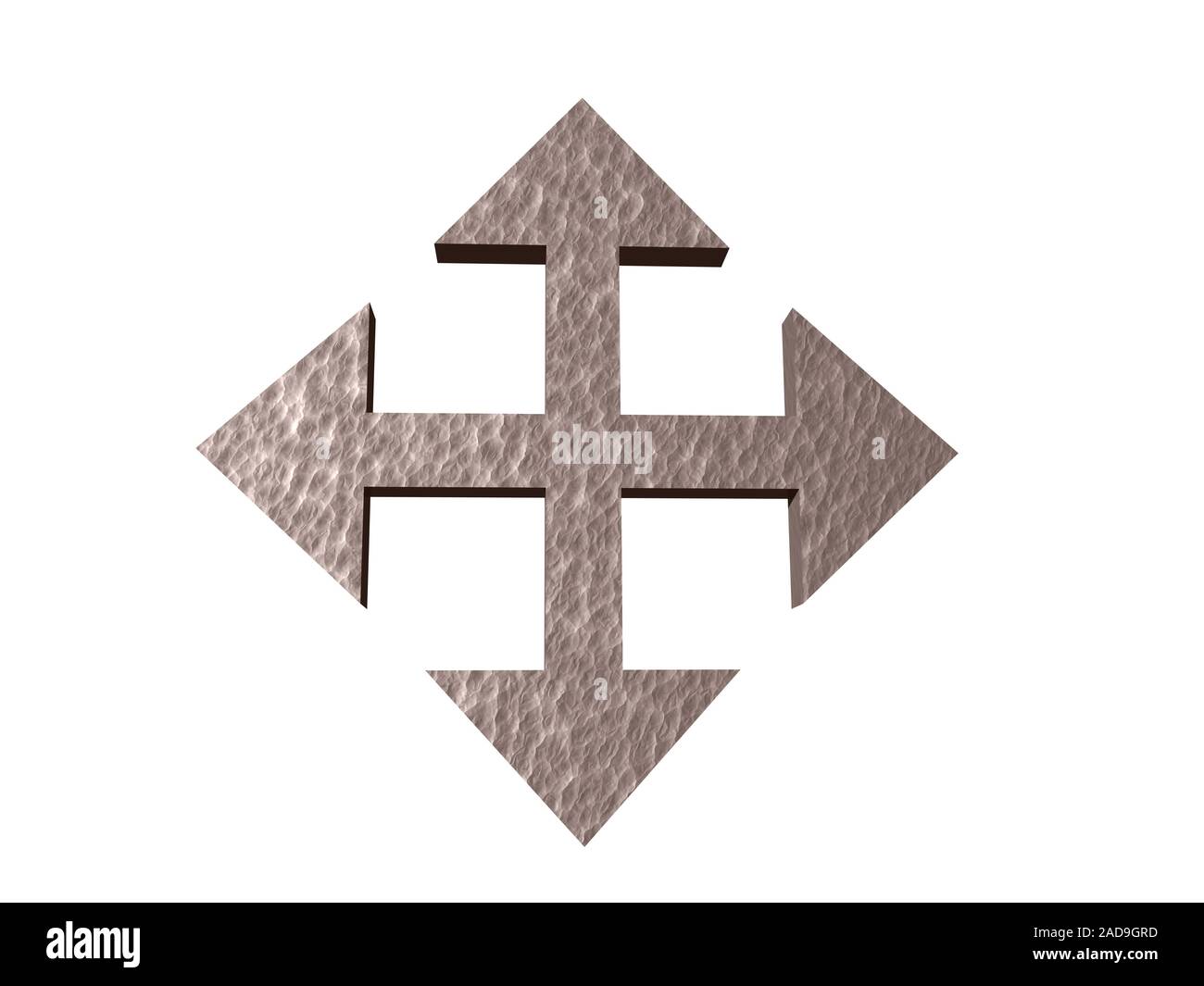 Quattro frecce metalliche in tutte le direzioni Foto Stock