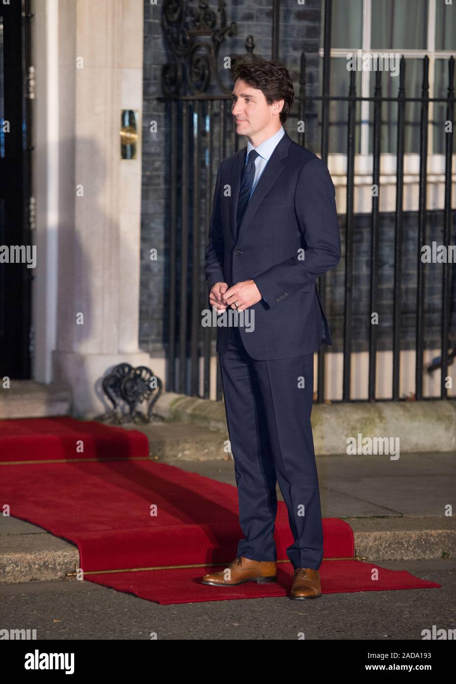 Londra, Regno Unito. Il 3 dicembre 2019. Nella foto: Justin Trudeau - Il Primo ministro del Canada. Boris Johnson, Primo Ministro del Regno Unito ospita una reception con leader stranieri in anticipo della NATO (Organizzazione del Trattato del Nord Atlantico) riunione il 4 dicembre. Credito: Colin Fisher/Alamy Live News. Foto Stock