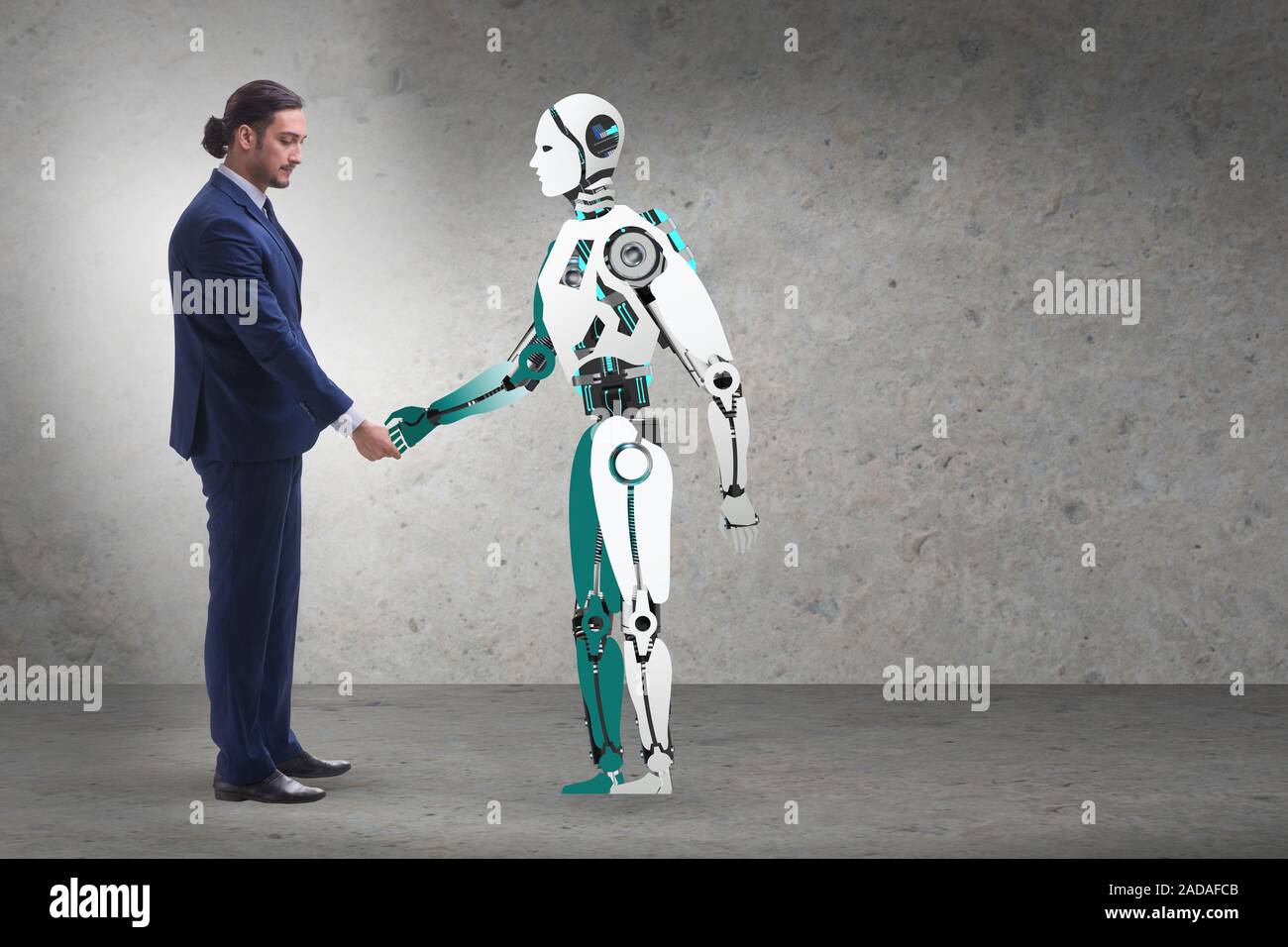Concetto di cooperazione tra uomo e robot Foto Stock