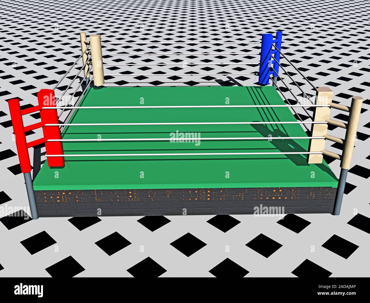 Boxe verde con anello rosso e angolo blu Foto Stock