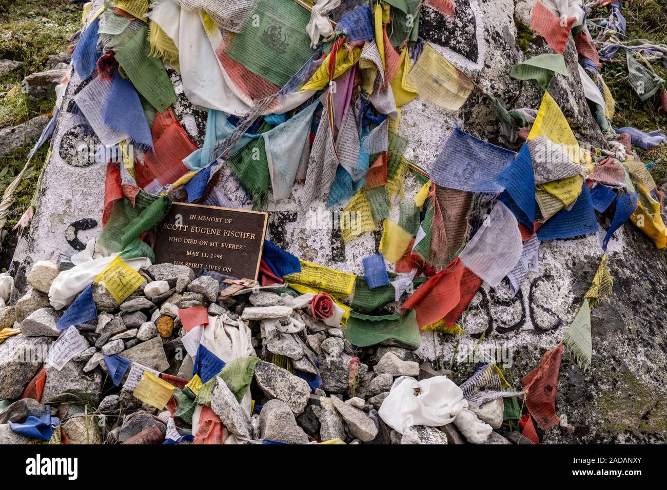 Sito memoriale per Scott Fischer, che è morto a Mt. Everest a Dukla pass Foto Stock