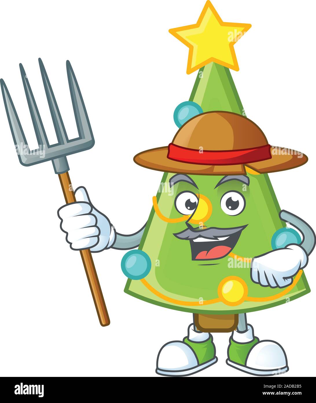 Agricoltore Decorazione per albero di natale personaggio dei fumetti con hat e strumenti Illustrazione Vettoriale