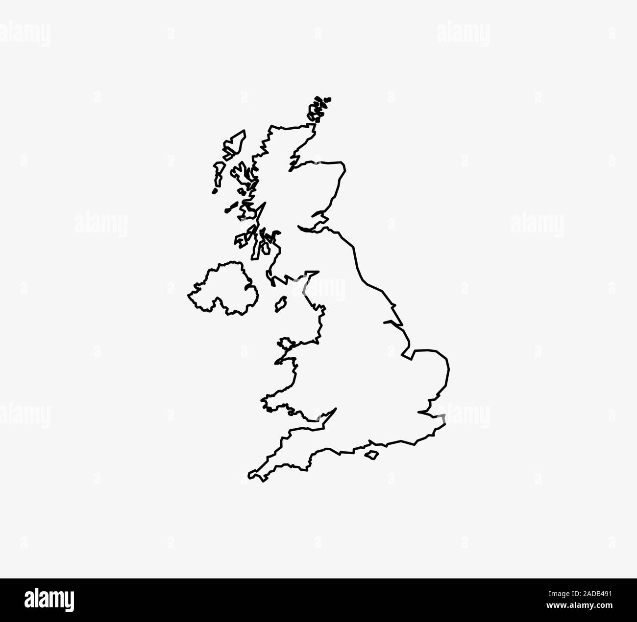Regno Unito mappa su sfondo bianco. Illustrazione Vettoriale. Contorno. Illustrazione Vettoriale