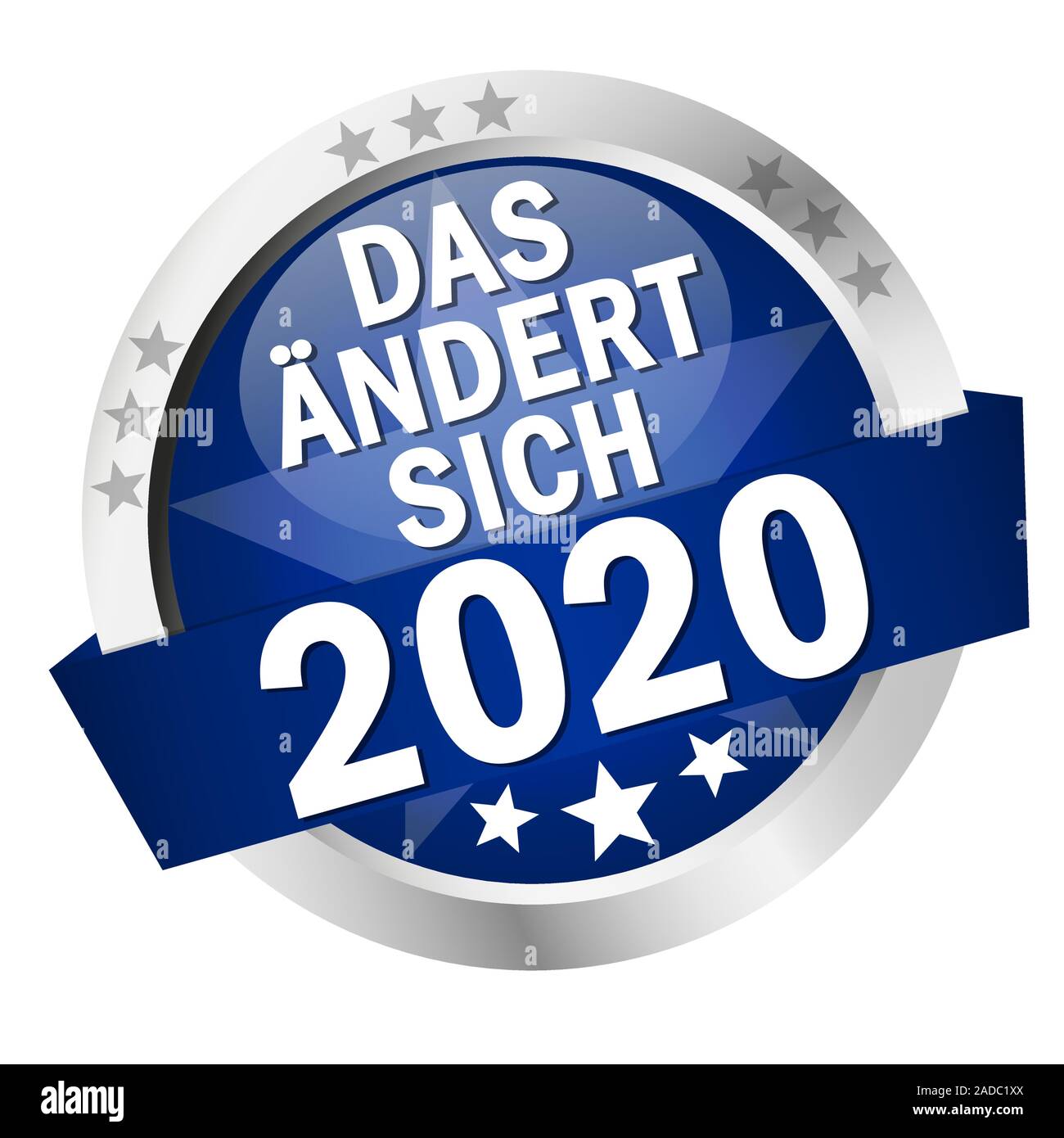 EPS 10 vettore con round pulsante colorato con banner e testo che cambia in 2020 (in tedesco) Illustrazione Vettoriale