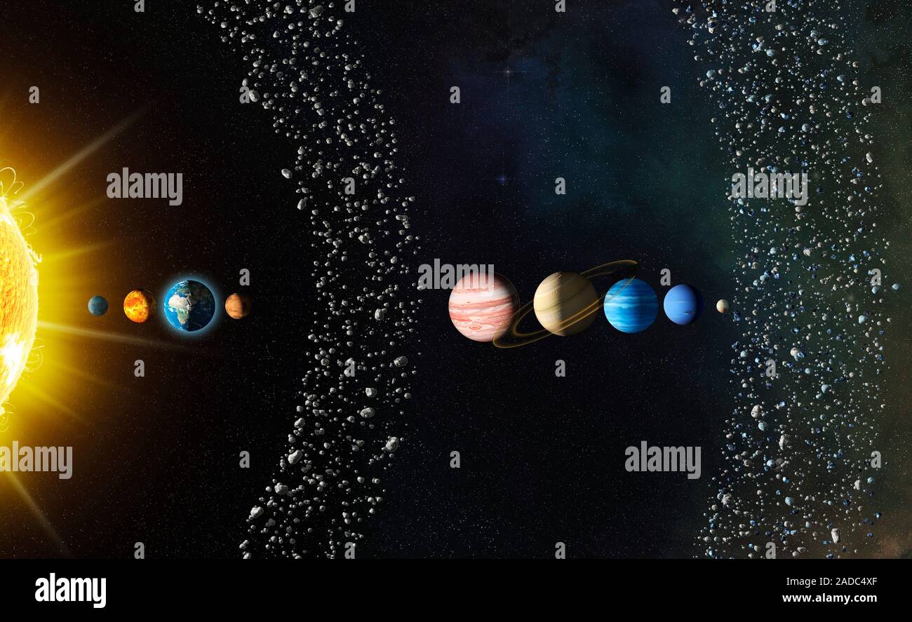 Il sistema solare. Illustrazione dei pianeti del sistema solare, con il