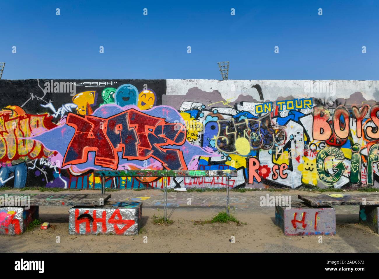 Graffitis, Mauerpark, Prenzlauer Berg, Pankow, Berlino, Deutschland Foto Stock