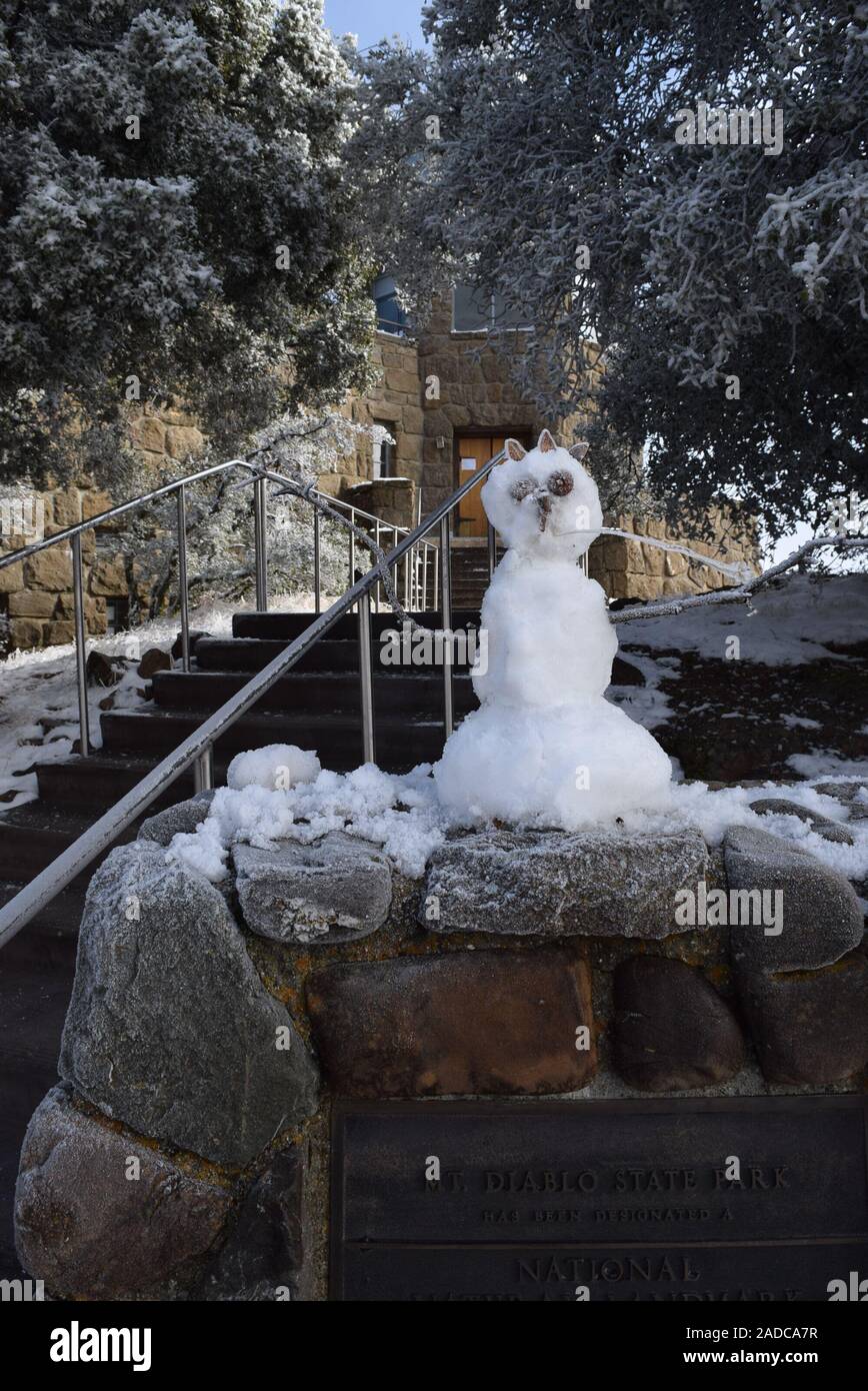 Pupazzo di neve al di fuori del monte Diablo membro museo del Parco presso la vetta del Monte Diablo. Contra Costa County, California, Stati Uniti d'America Foto Stock