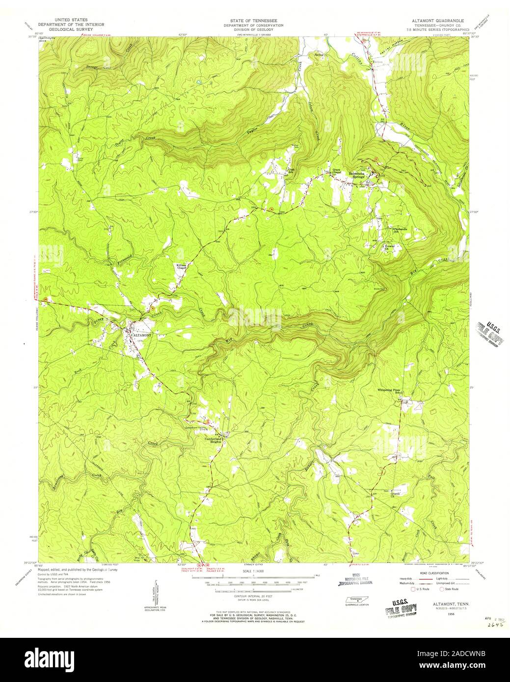USGS TOPO Map Tennessee TN Altamont 143570 1956 24000 Restauro Foto Stock