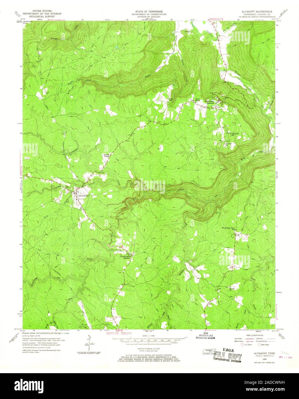 USGS TOPO Map Tennessee TN Altamont 143569 1956 24000 Restauro Foto Stock