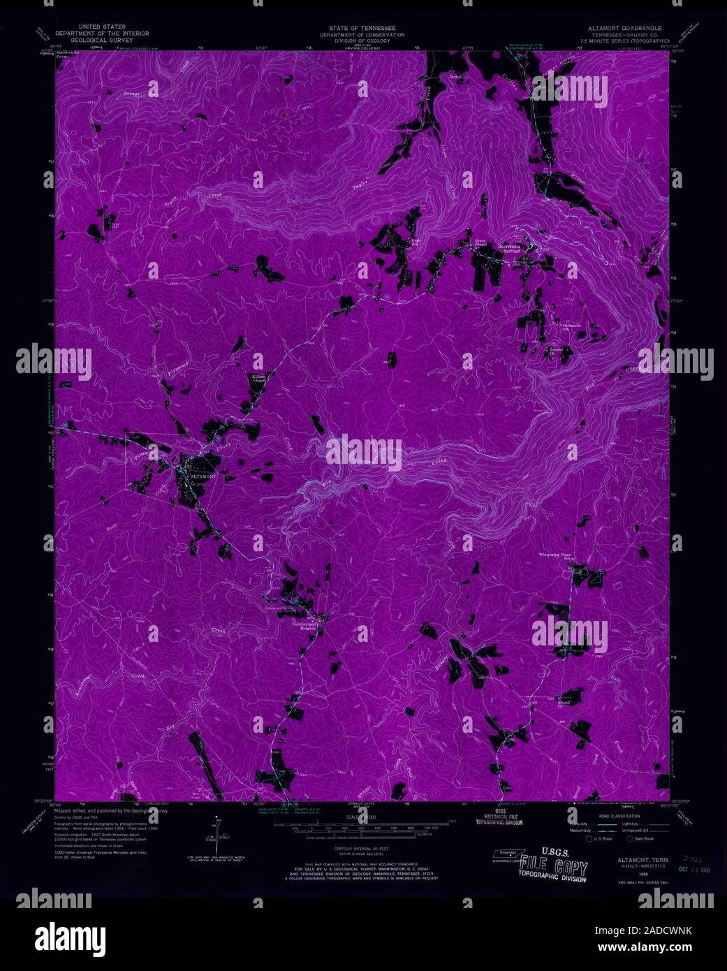 USGS TOPO Map Tennessee TN Altamont 143569 1956 24000 Restauro invertito Foto Stock