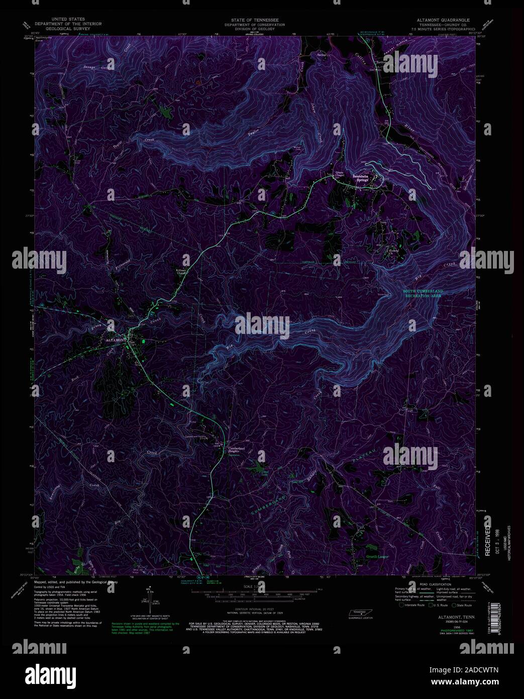 USGS TOPO Map Tennessee TN Altamont 143572 1956 24000 Restauro invertito Foto Stock