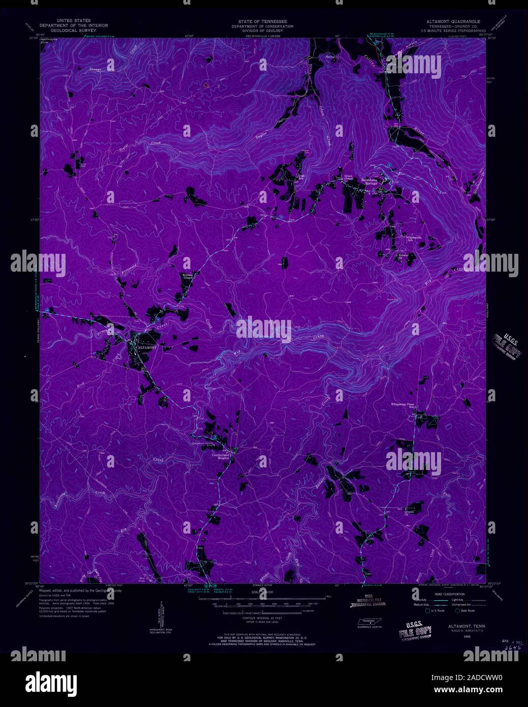 USGS TOPO Map Tennessee TN Altamont 143570 1956 24000 Restauro invertito Foto Stock