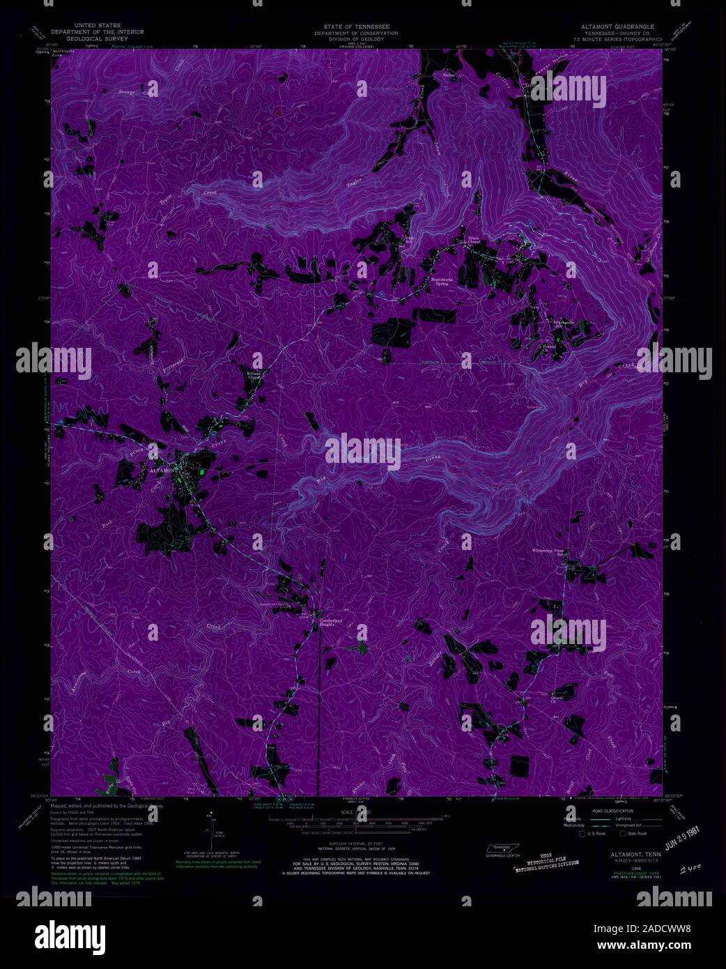 USGS TOPO Map Tennessee TN Altamont 143571 1956 24000 Restauro invertito Foto Stock