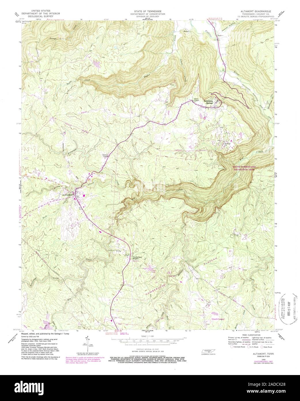 USGS TOPO Map Tennessee TN Altamont 143573 1956 24000 Restauro Foto Stock