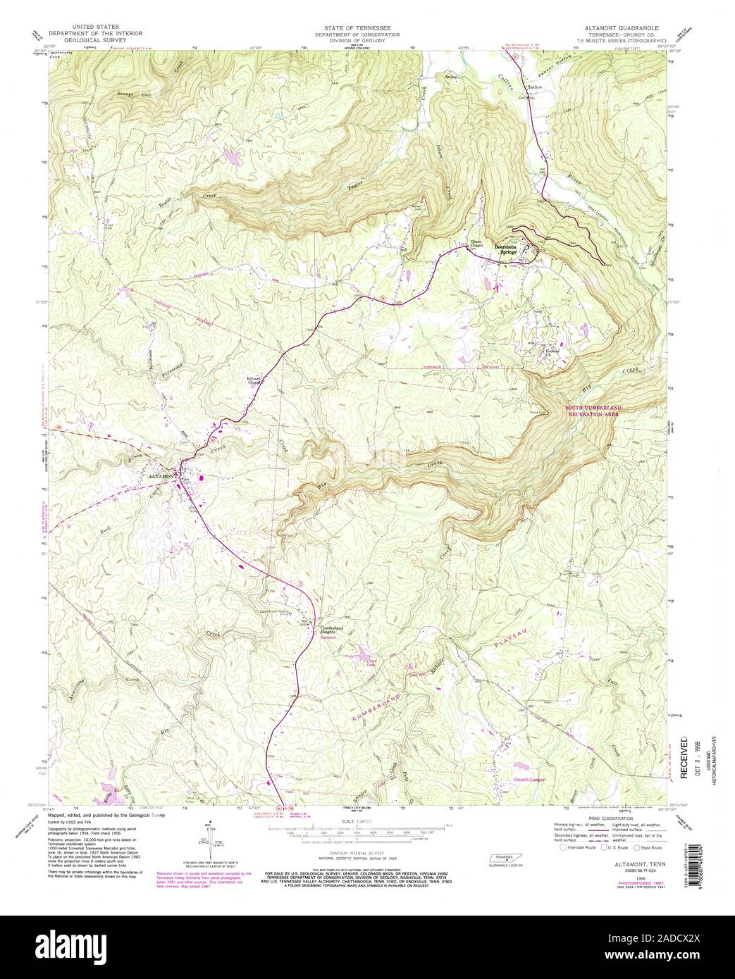 USGS TOPO Map Tennessee TN Altamont 143572 1956 24000 Restauro Foto Stock