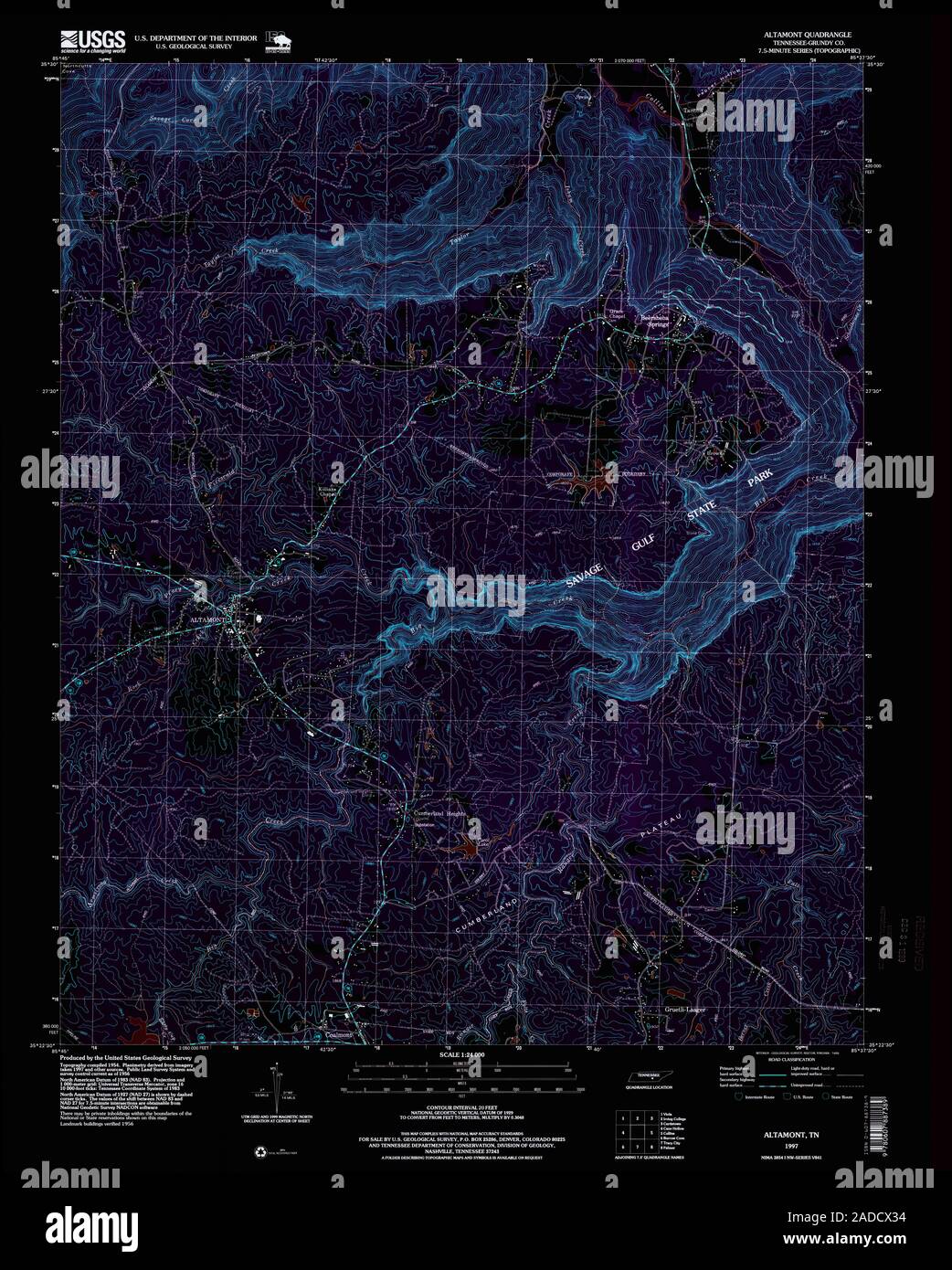 USGS TOPO Map Tennessee TN Altamont 143574 1997 24000 Restauro invertito Foto Stock