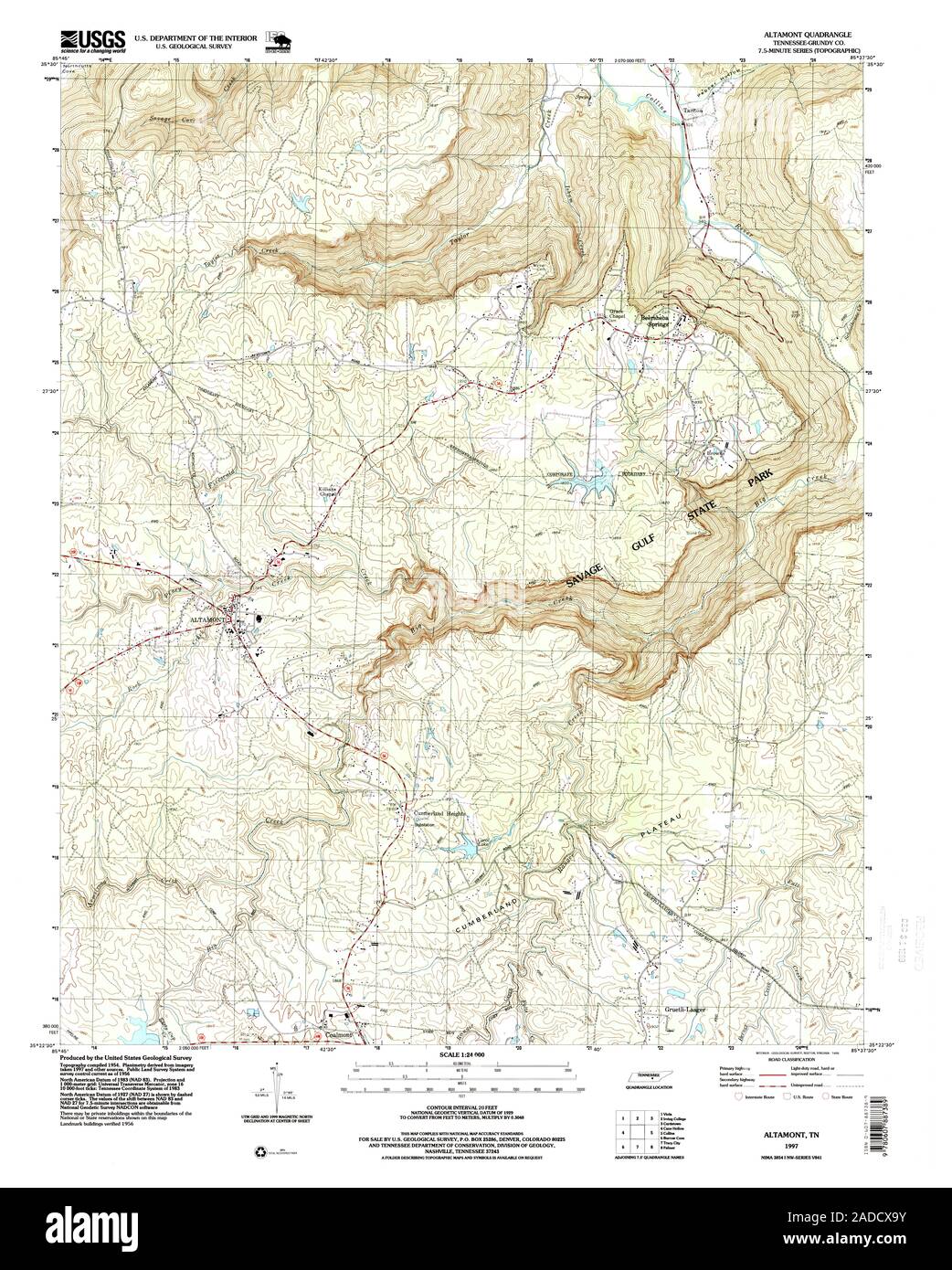USGS TOPO Map Tennessee TN Altamont 143574 1997 24000 Restauro Foto Stock