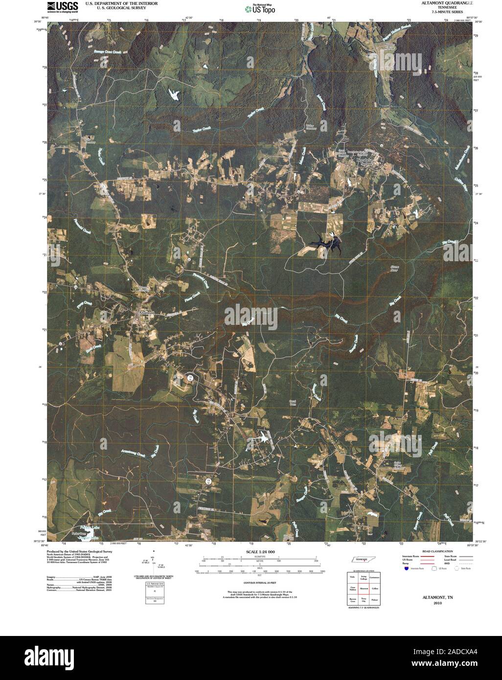 USGS TOPO Map Tennessee TN Altamont 20100512 TM il restauro Foto Stock