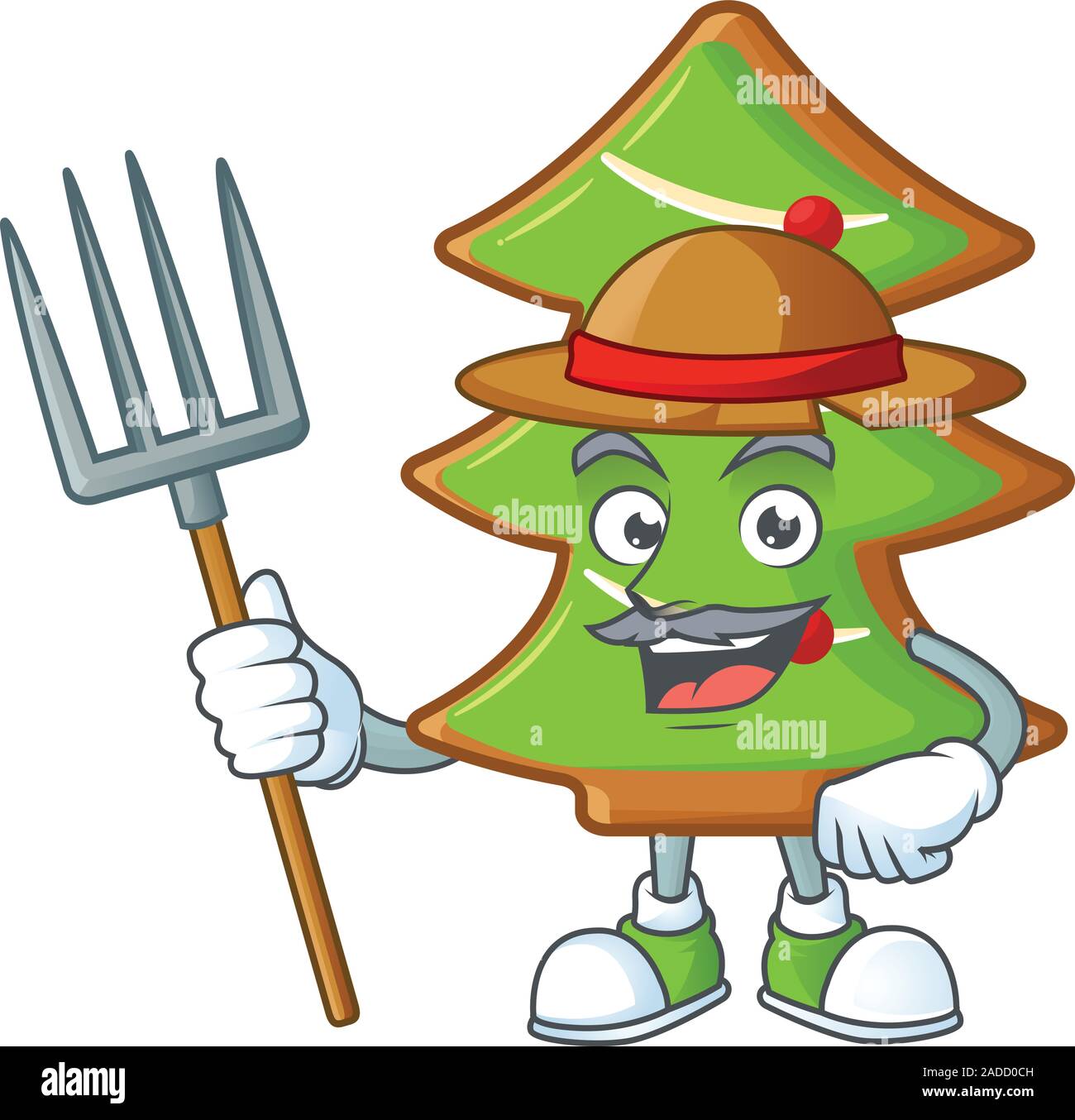 Alberi di agricoltore cookies personaggio dei fumetti con hat e strumenti Illustrazione Vettoriale