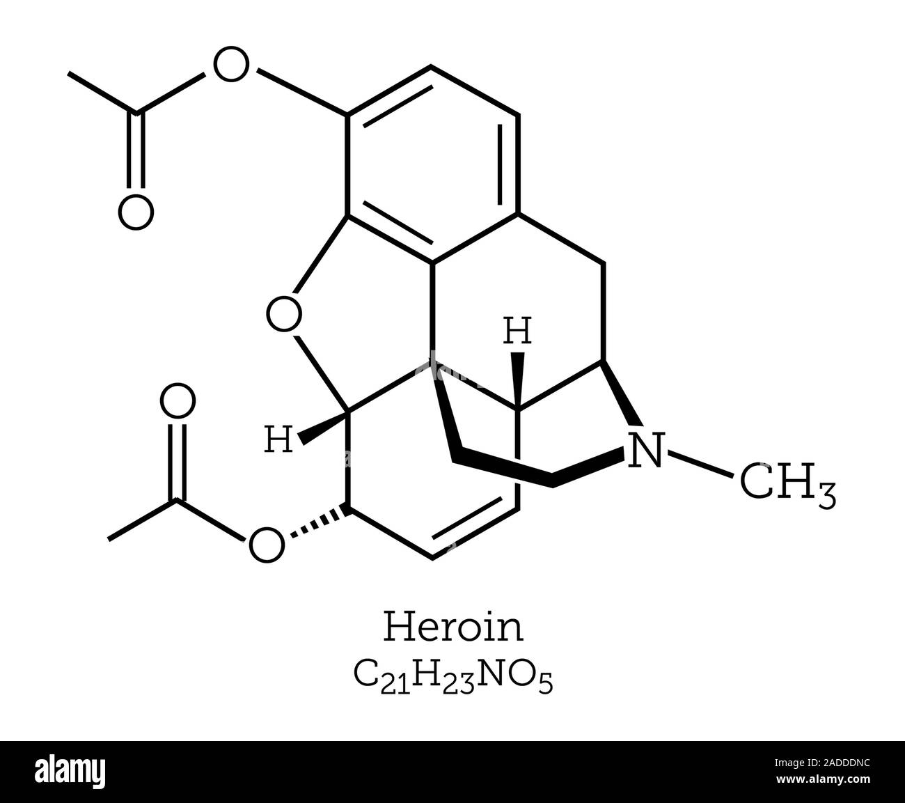 Eroina farmaco oppioide, struttura molecolare. L'eroina è un derivato  sintetico della morfina. Si tratta di una forte euforico, utilizzato in  tutto il mondo come un social e recreat Foto stock - Alamy
