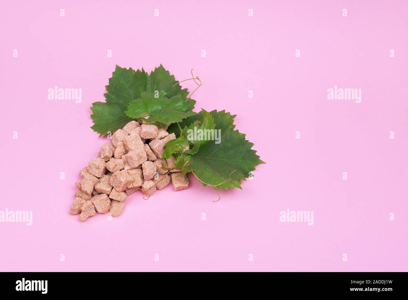 Il tenore di zuccheri delle uve. Grappolo di uva di zucchero su uno sfondo rosa. astrazione Foto Stock