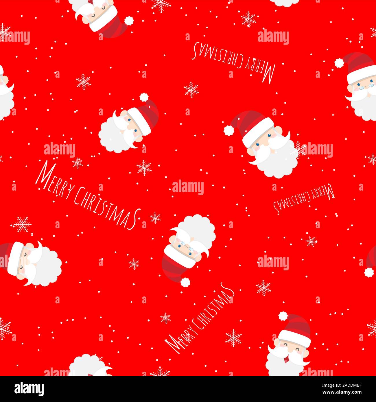 Vector seamless carino Babbo Natale cartone animato con testo Merry Christmas pattern su sfondo rosso per Natale sfondo Illustrazione Vettoriale