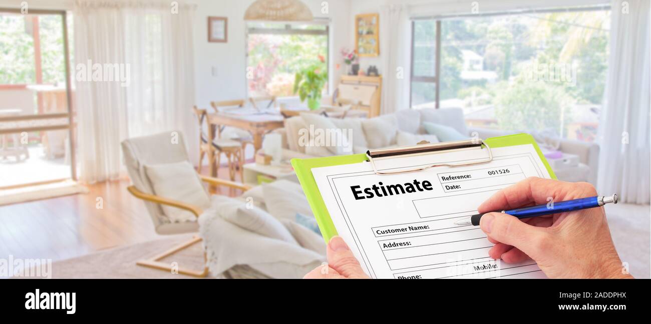 La scrittura a mano una stima su un fermaglio per rinnovare i miglioramenti home concept Foto Stock