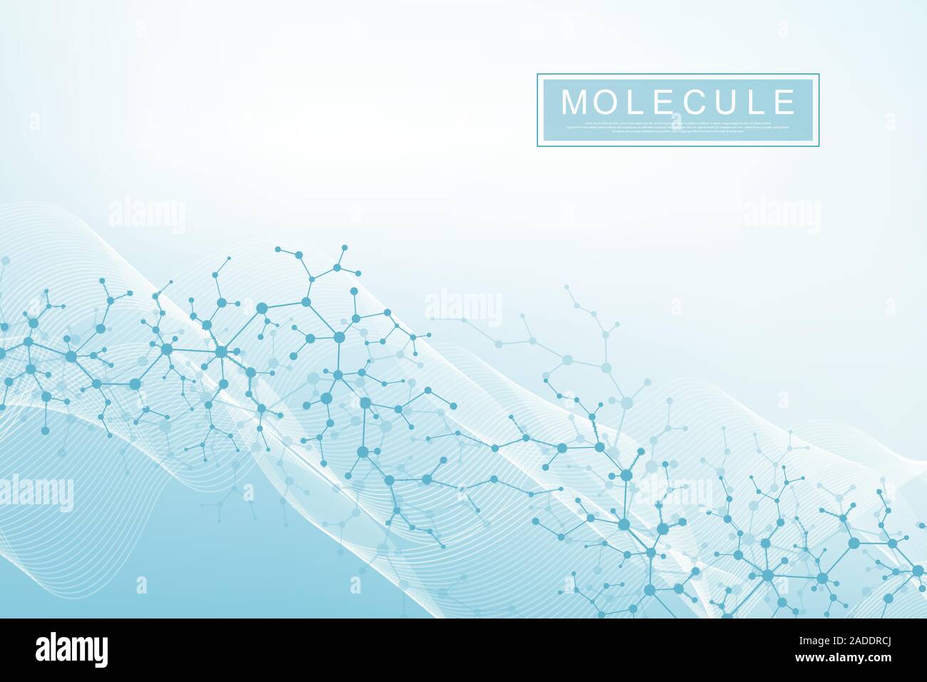 Molecola scientifica sullo sfondo la doppia elica del DNA illustrazione con profondità di campo ridotta. Sfondo misterioso o banner con molecole di DNA Illustrazione Vettoriale