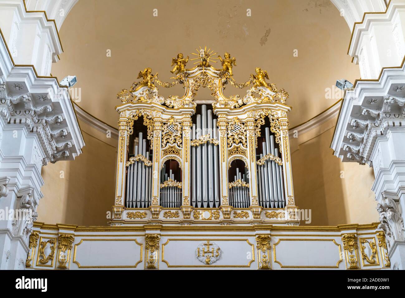 Kirchenorgel der Kirche San Carlo Borromeo, Noto, Sizilien, Italien, Europa | chiesa di San Carlo Borromeo organo, Noto, Sicilia, Italia, Europa Foto Stock