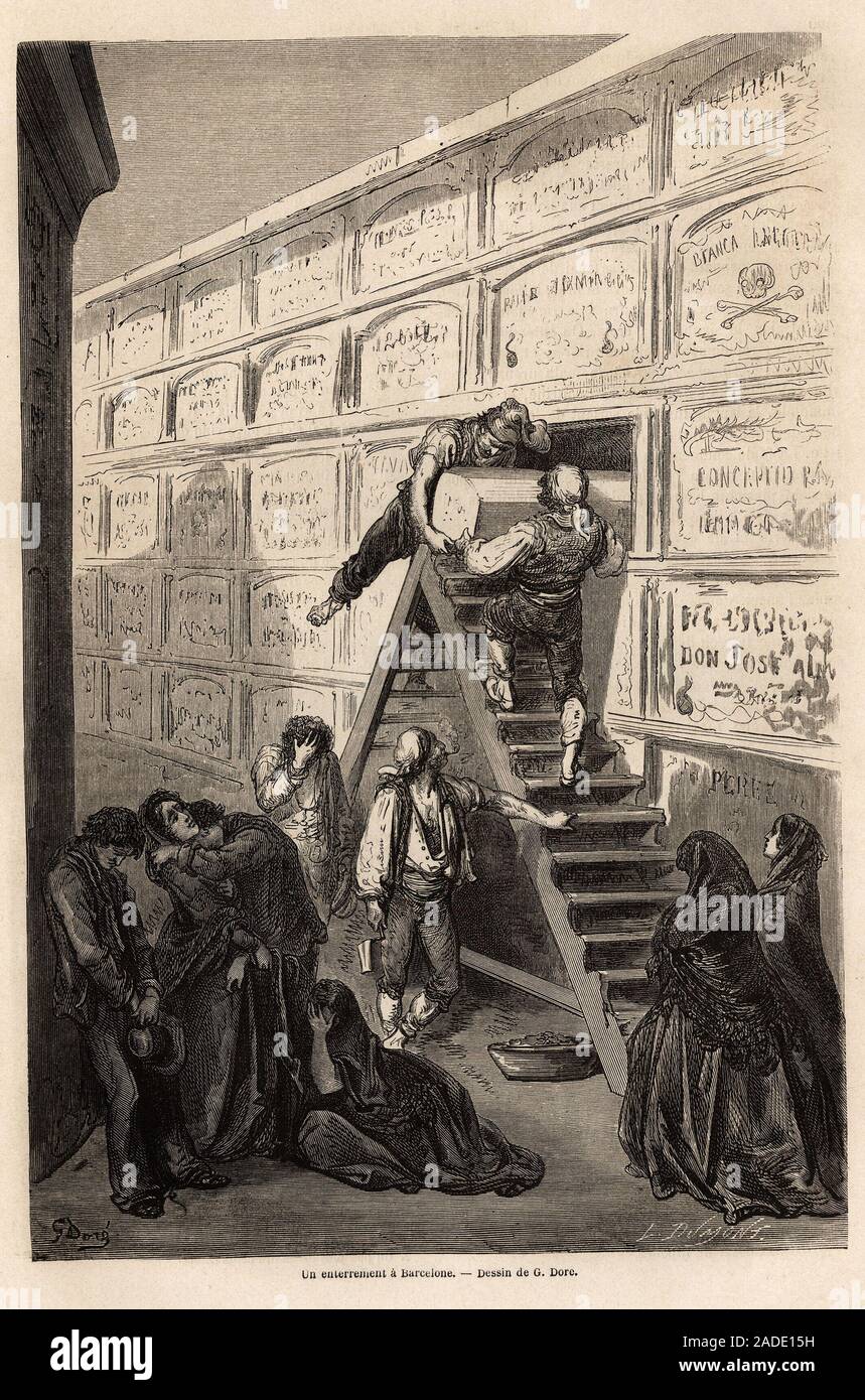Enterrement Onu a Barcelone, dessin de Gustave Dore ( 1832-1883), pour illustrer son Voyage en espagne, avec C. Davillier, en 1862. Il rotocalco in 'Le tour Foto Stock