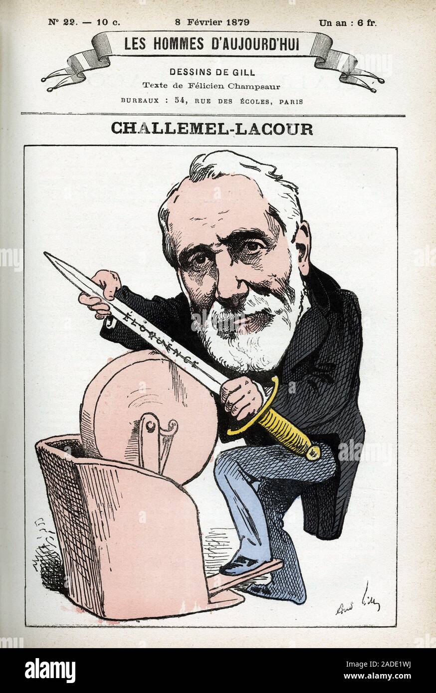 Portrait de Paul-Armand Challemel-Lacour (1827-1896), homme politique, diplomate et di historien de la Philosophie francais. La caricatura de Gill, in 'Les Foto Stock