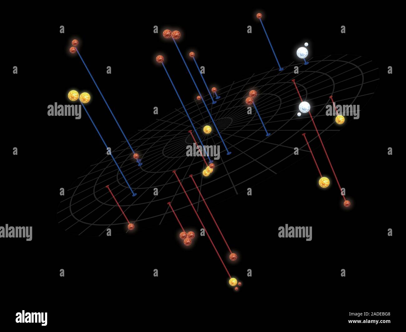 Stelle più vicine al sole, illustrazione. Le 30 stelle più vicino al Sole (centro) si trovano in 20 sistemi stellari mostrato qui. I cerchi concentrici sono Foto Stock