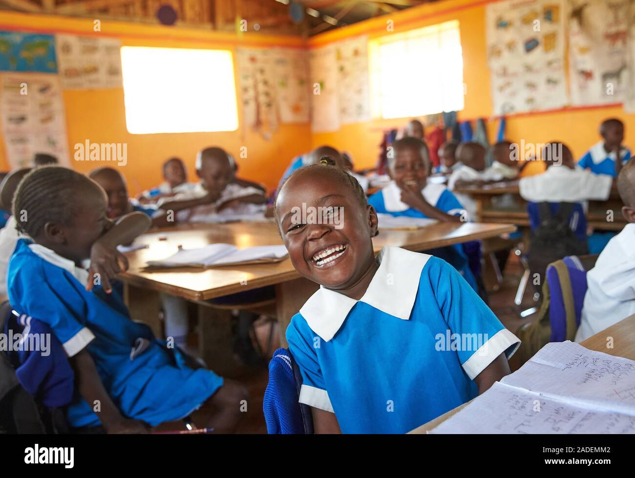 Ridendo studente della classe di età prescolare, Mirisa-Academy, Nakuru, Kenya Foto Stock
