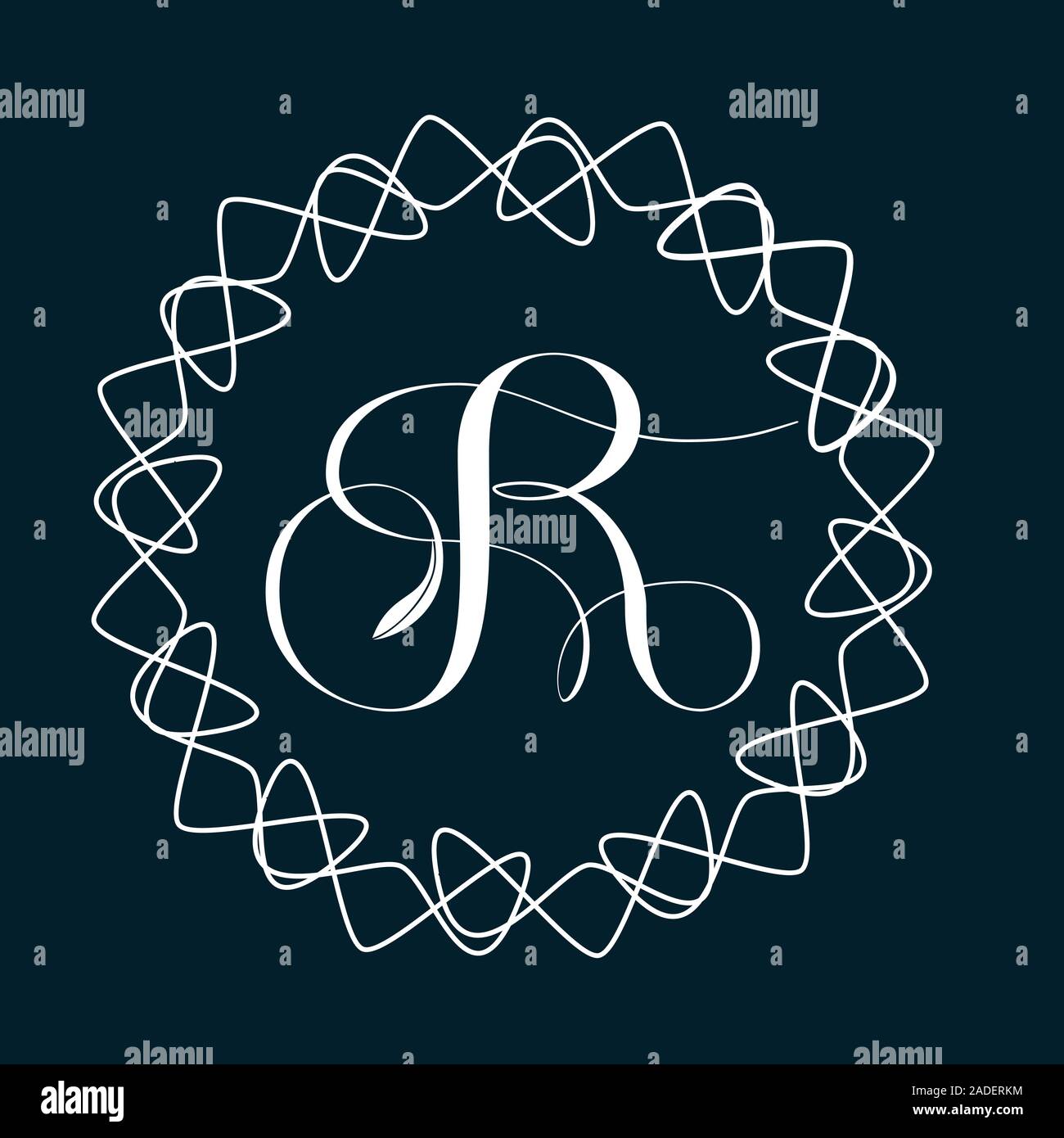 Scritte a mano e calligrafia monogram design - lettera maiuscola R Illustrazione Vettoriale