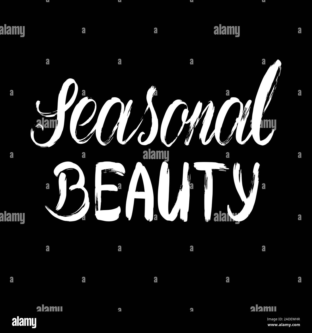 Stagionale spazzola di bellezza lettering frase di testo in bianco isolato su sfondo nero Illustrazione Vettoriale