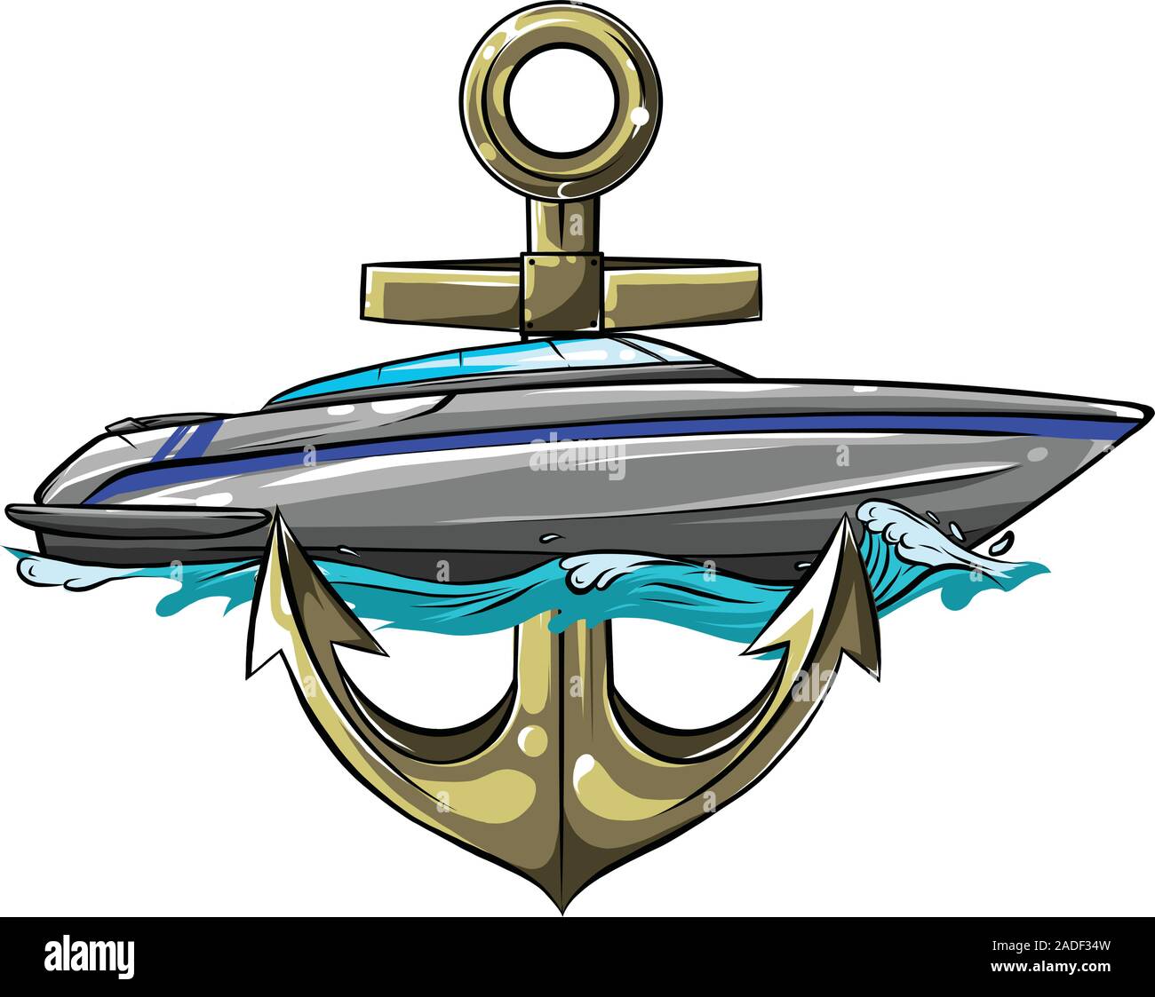 Illustrazione Vettoriale con barca grafica su sfondo bianco. Sea Ship Design. Illustrazione Vettoriale