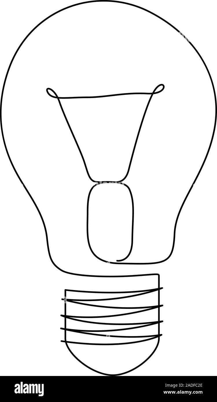 Una linea di disegno della lampadina luce di idea di simbolo. Linea continua di stile. Vettore Illustrazione Vettoriale